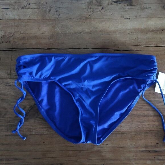 LIZ CLAIBORNE ROYAL BLUE ROUCHED BIKINI SWIM BOTTOMS SIZE 14 NWT - Picture 1 of 5